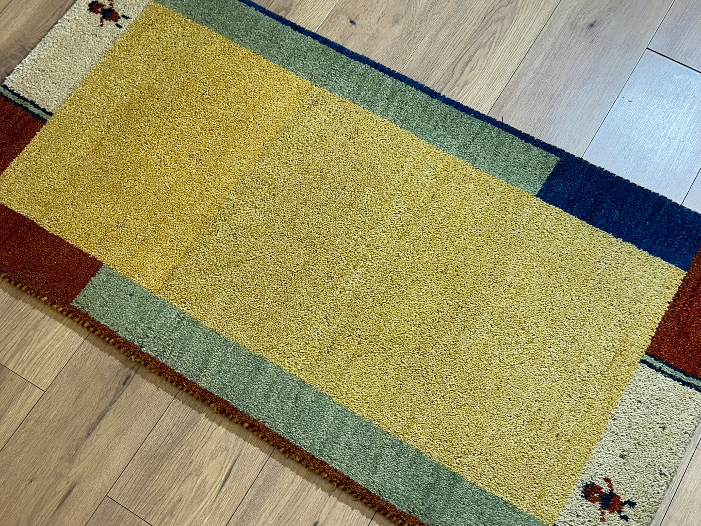 Indischer Gabbeh Orientteppich Handgeknüpft Gelb Bunt 140x70 cm