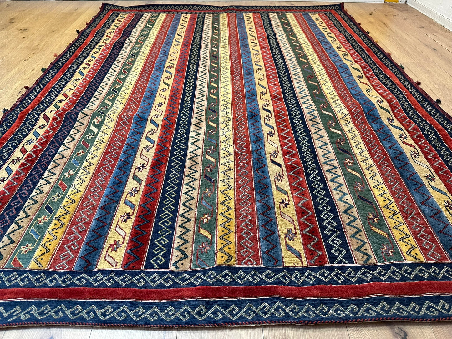 Antik Orientteppich handgeknüpft 255x195 cm Kazak Kelim naturfarben