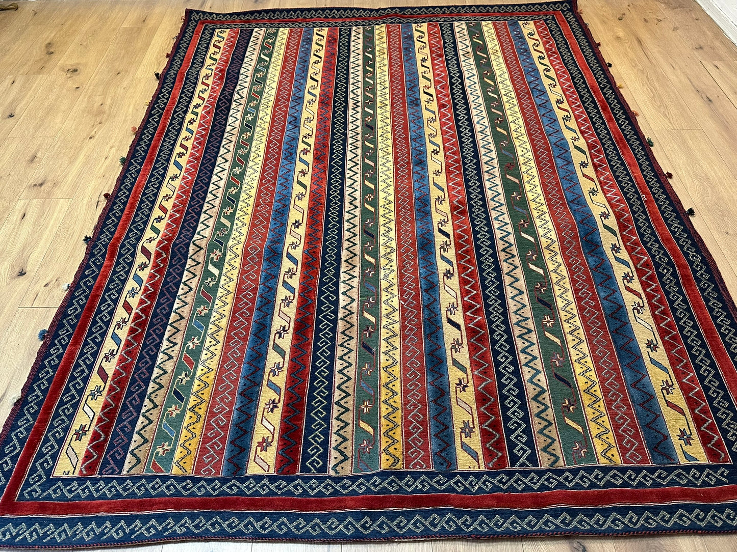 Antik Orientteppich handgeknüpft 255x195 cm Kazak Kelim naturfarben