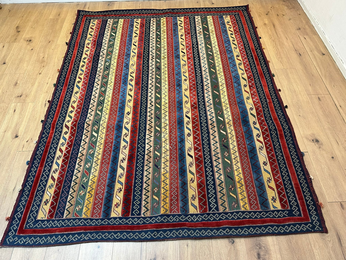 Antik Orientteppich handgeknüpft 255x195 cm Kazak Kelim naturfarben