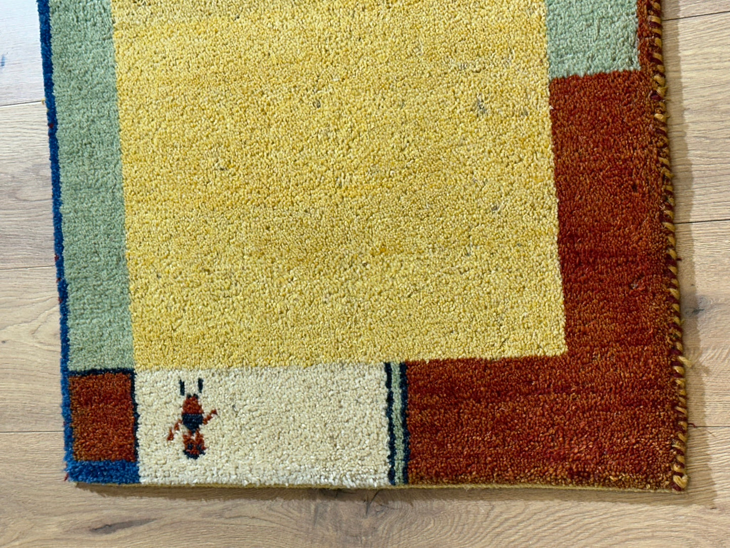 Indischer Gabbeh Orientteppich Handgeknüpft Gelb Bunt 140x70 cm