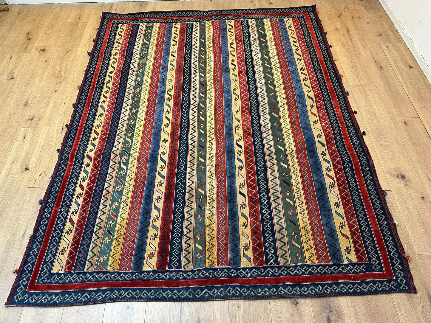Antik Orientteppich handgeknüpft 255x195 cm Kazak Kelim naturfarben