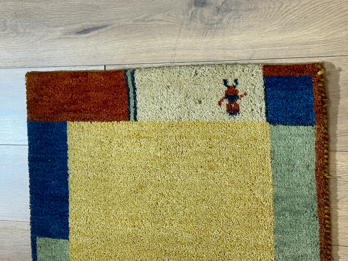 Indischer Gabbeh Orientteppich Handgeknüpft Gelb Bunt 140x70 cm