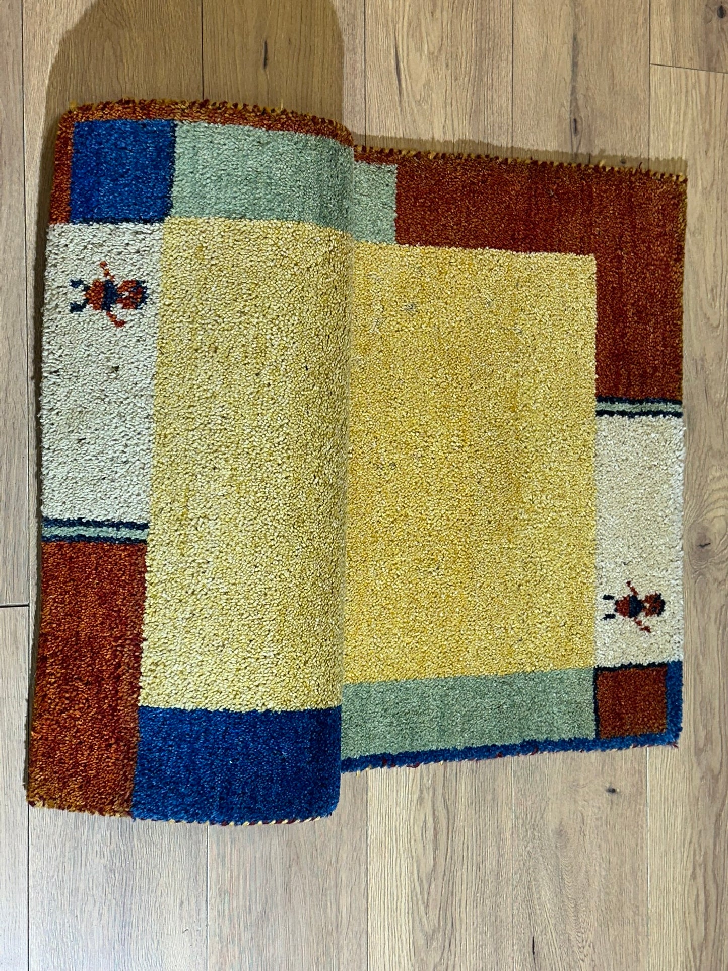 Indischer Gabbeh Orientteppich Handgeknüpft Gelb Bunt 140x70 cm