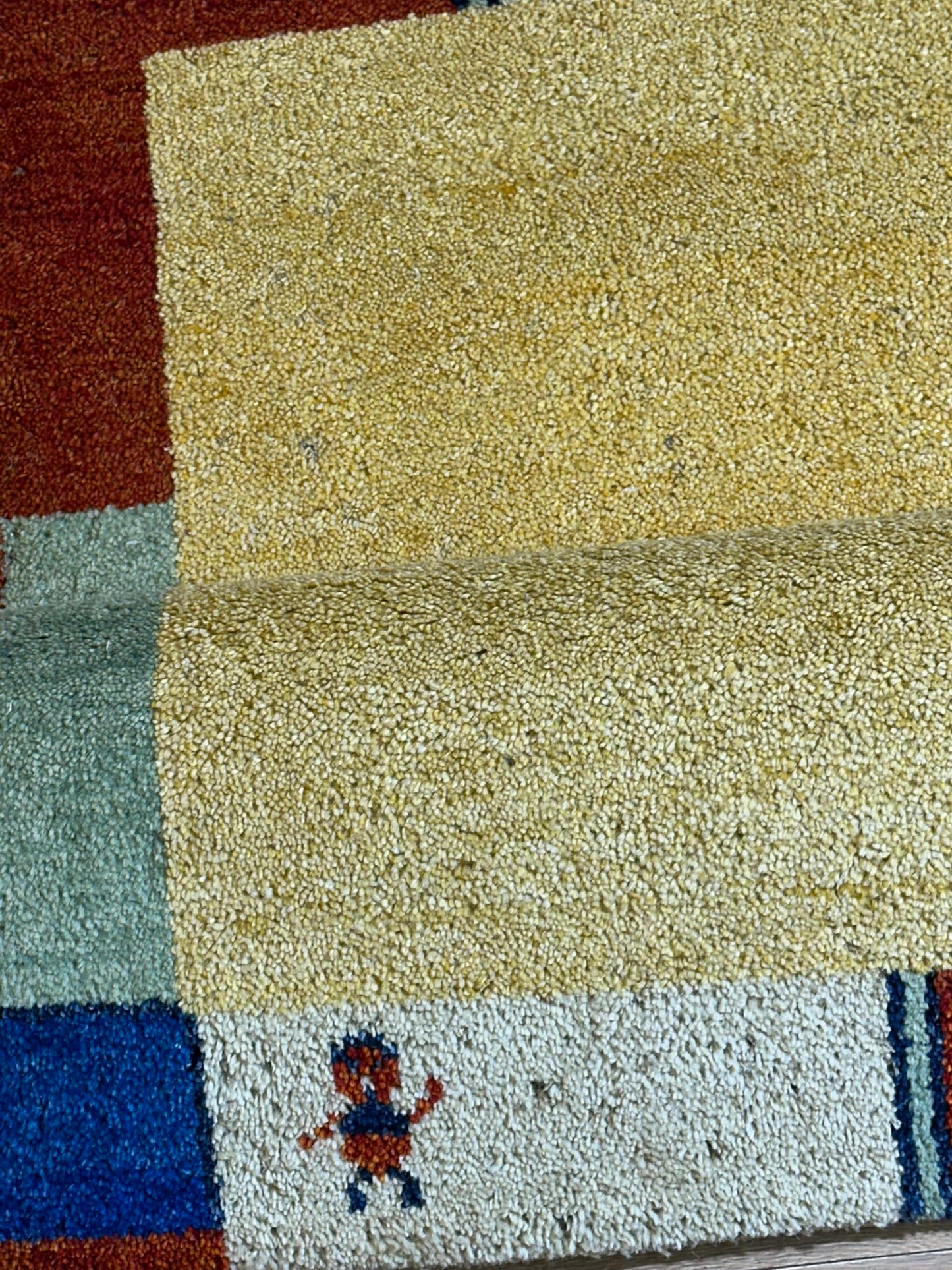 Indischer Gabbeh Orientteppich Handgeknüpft Gelb Bunt 140x70 cm