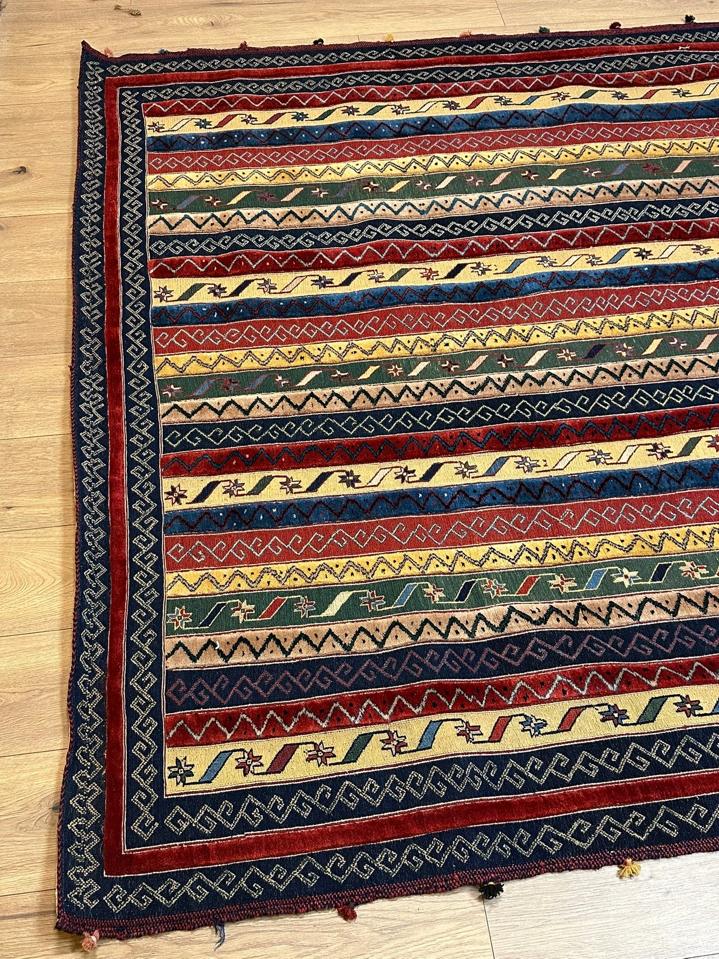 Antik Orientteppich handgeknüpft 255x195 cm Kazak Kelim naturfarben