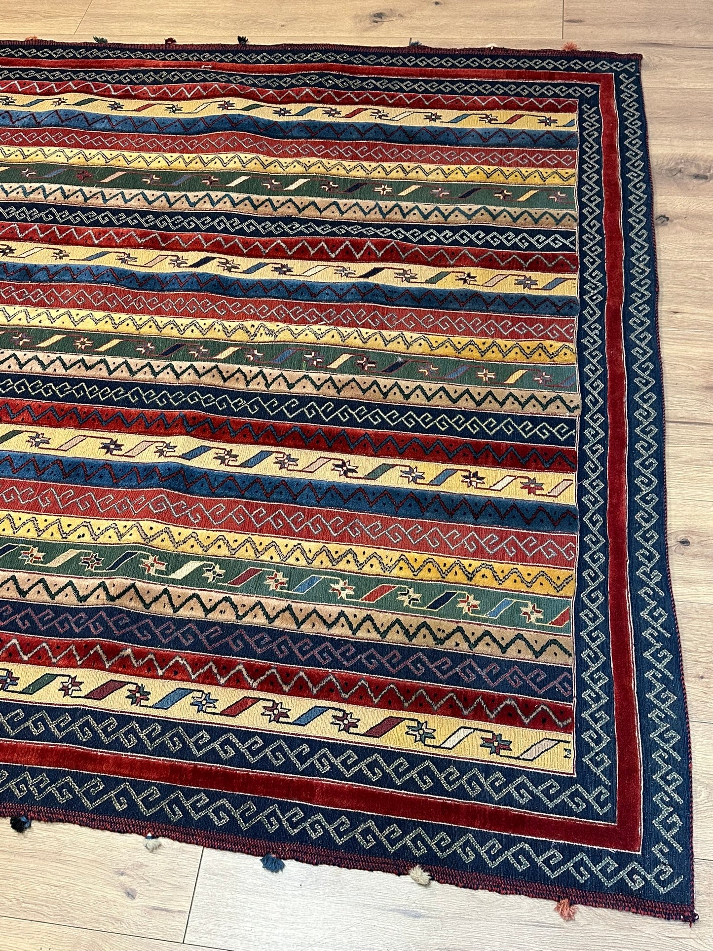 Antik Orientteppich handgeknüpft 255x195 cm Kazak Kelim naturfarben