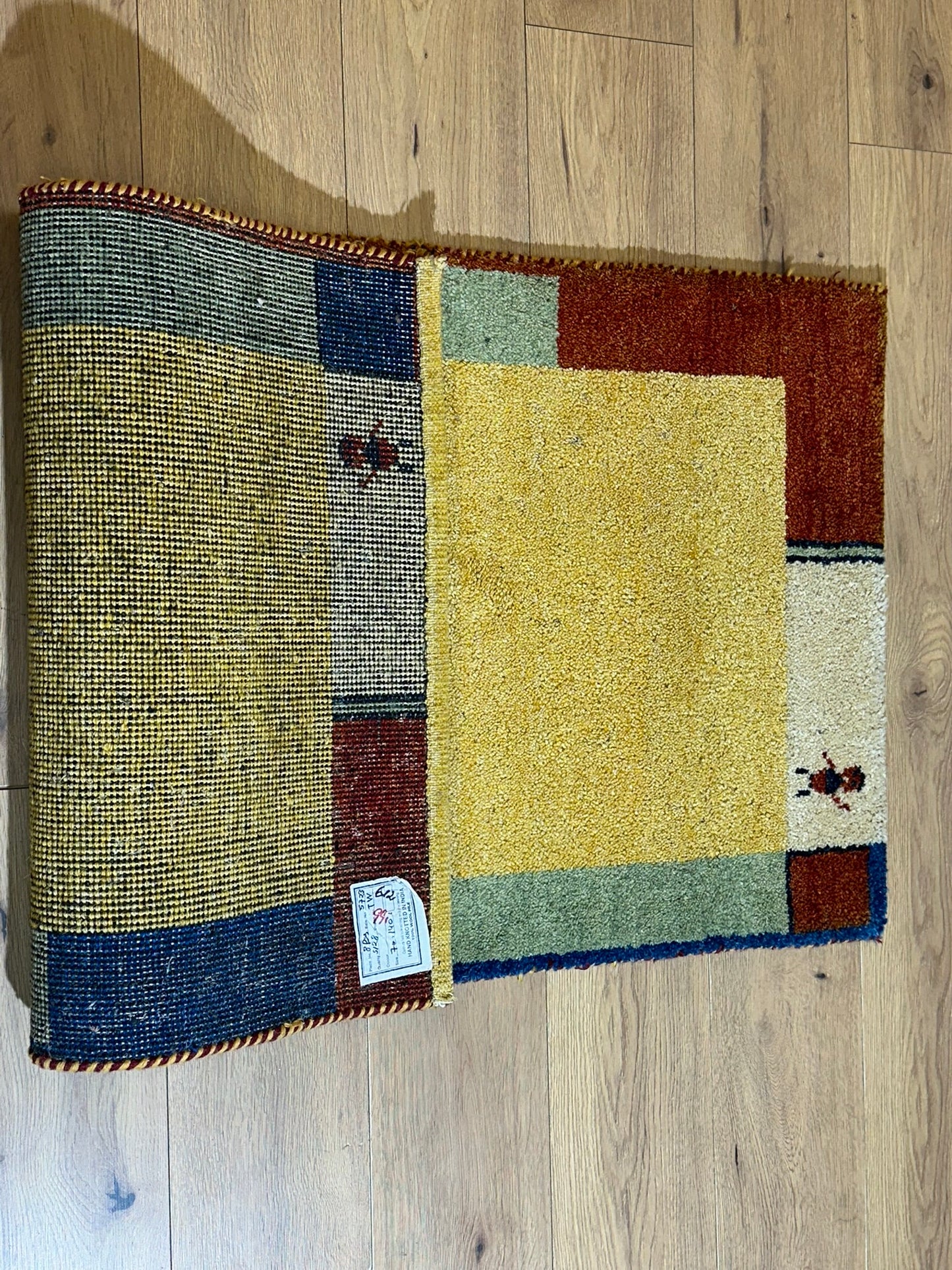 Indischer Gabbeh Orientteppich Handgeknüpft Gelb Bunt 140x70 cm