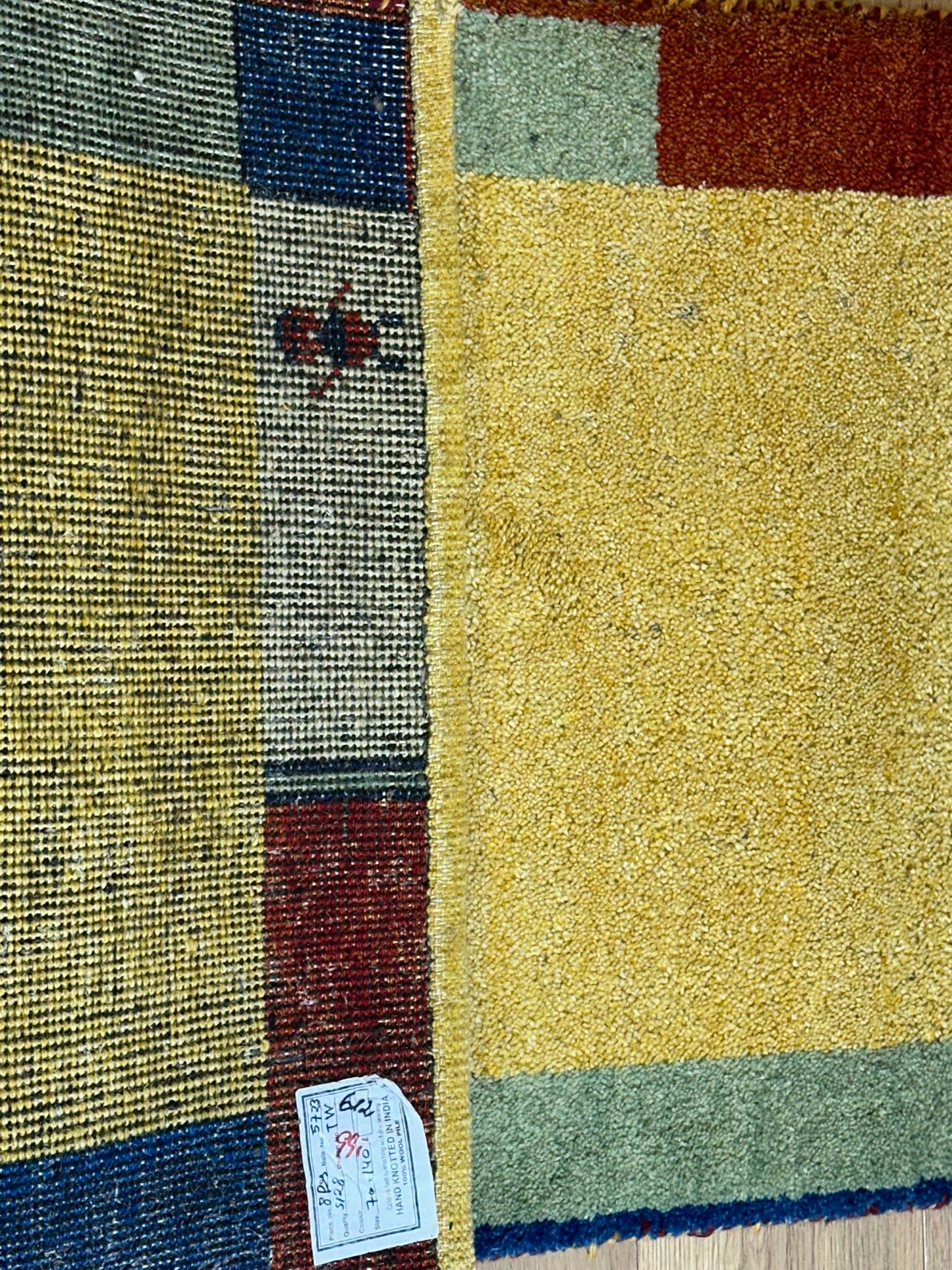 Indischer Gabbeh Orientteppich Handgeknüpft Gelb Bunt 140x70 cm