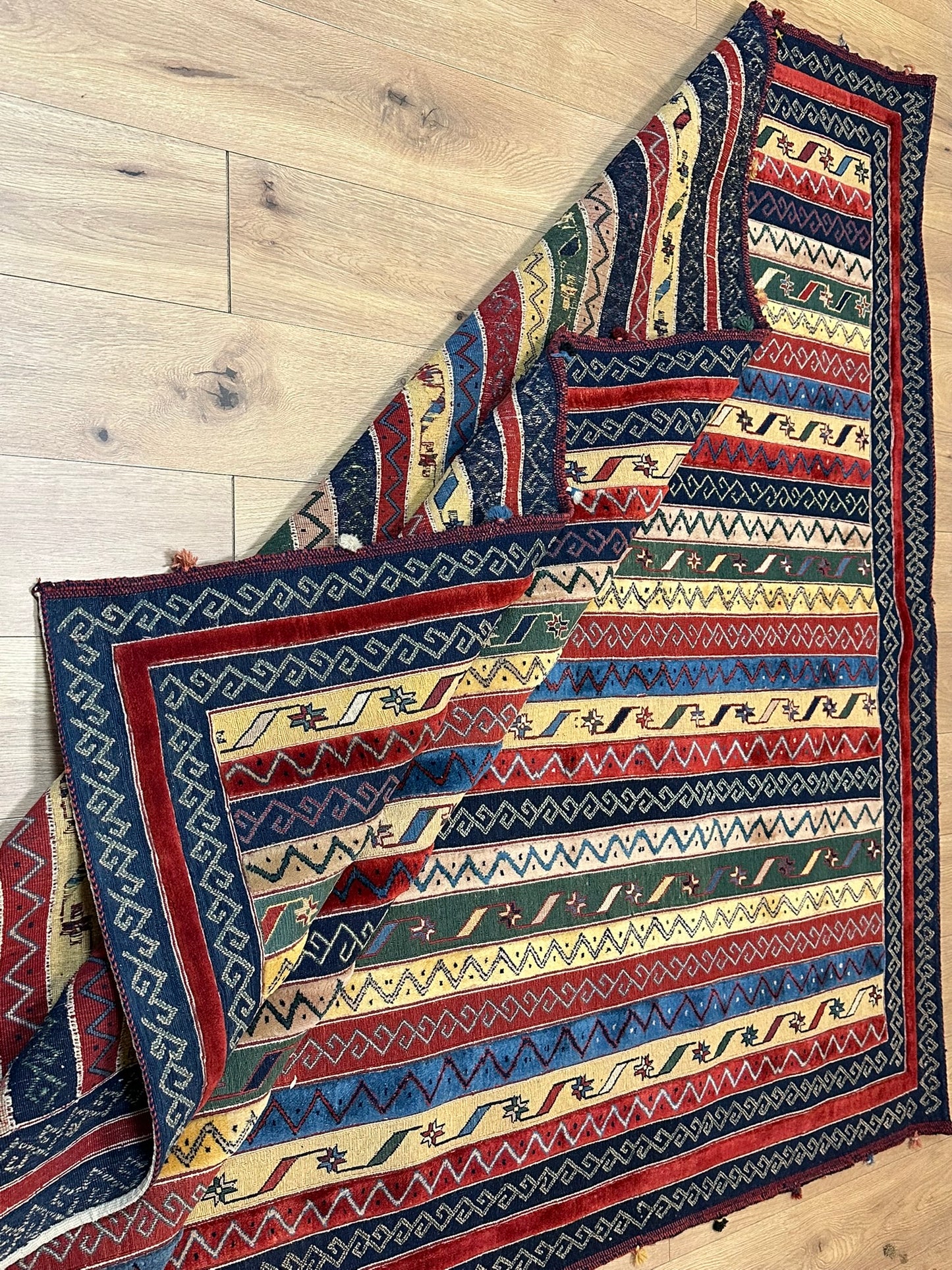 Antik Orientteppich handgeknüpft 255x195 cm Kazak Kelim naturfarben