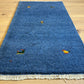 Indischer Gabbeh Orientteppich Handgeknüpft Blau Tiermotive 125x65 cm