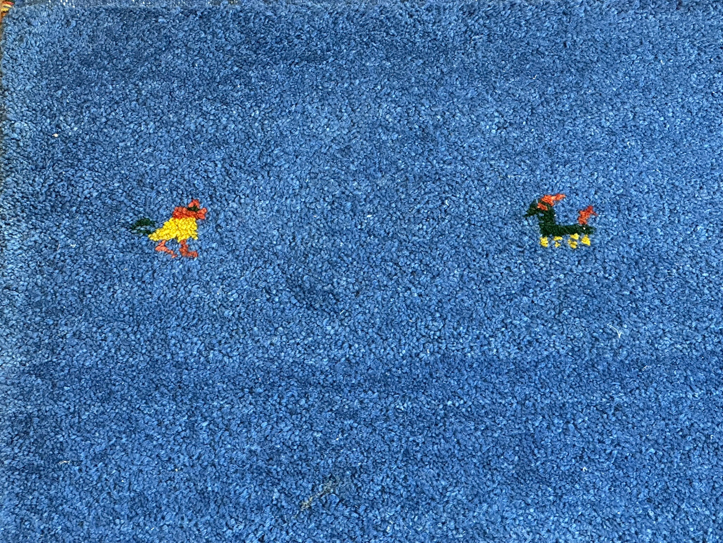 Indischer Gabbeh Orientteppich Handgeknüpft Blau Tiermotive 125x65 cm