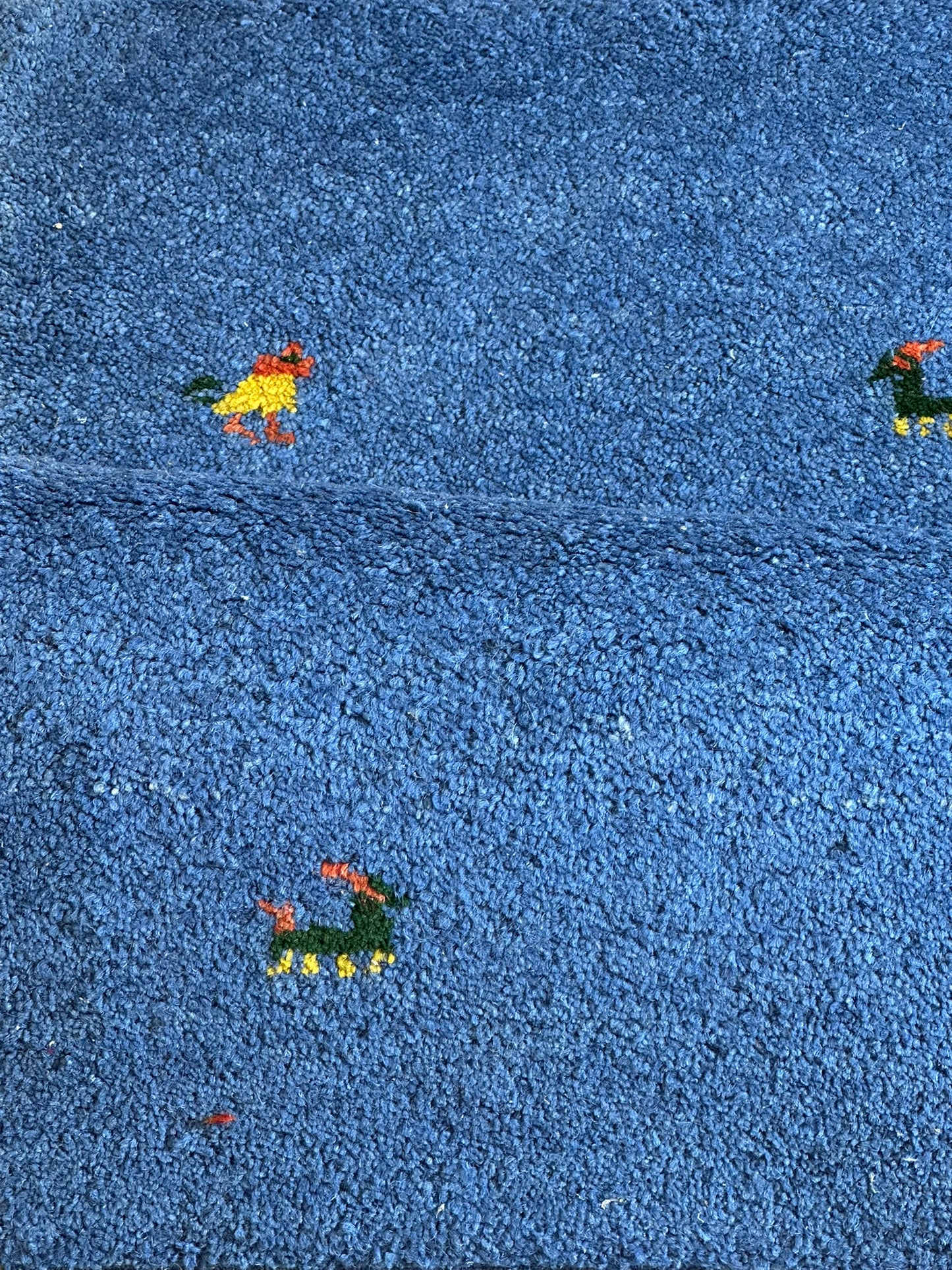 Indischer Gabbeh Orientteppich Handgeknüpft Blau Tiermotive 125x65 cm