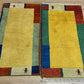 Indisches Gabbeh Teppich 2er Set Handgeknüpft Gelb Bunt 138x76 / 136x70 cm