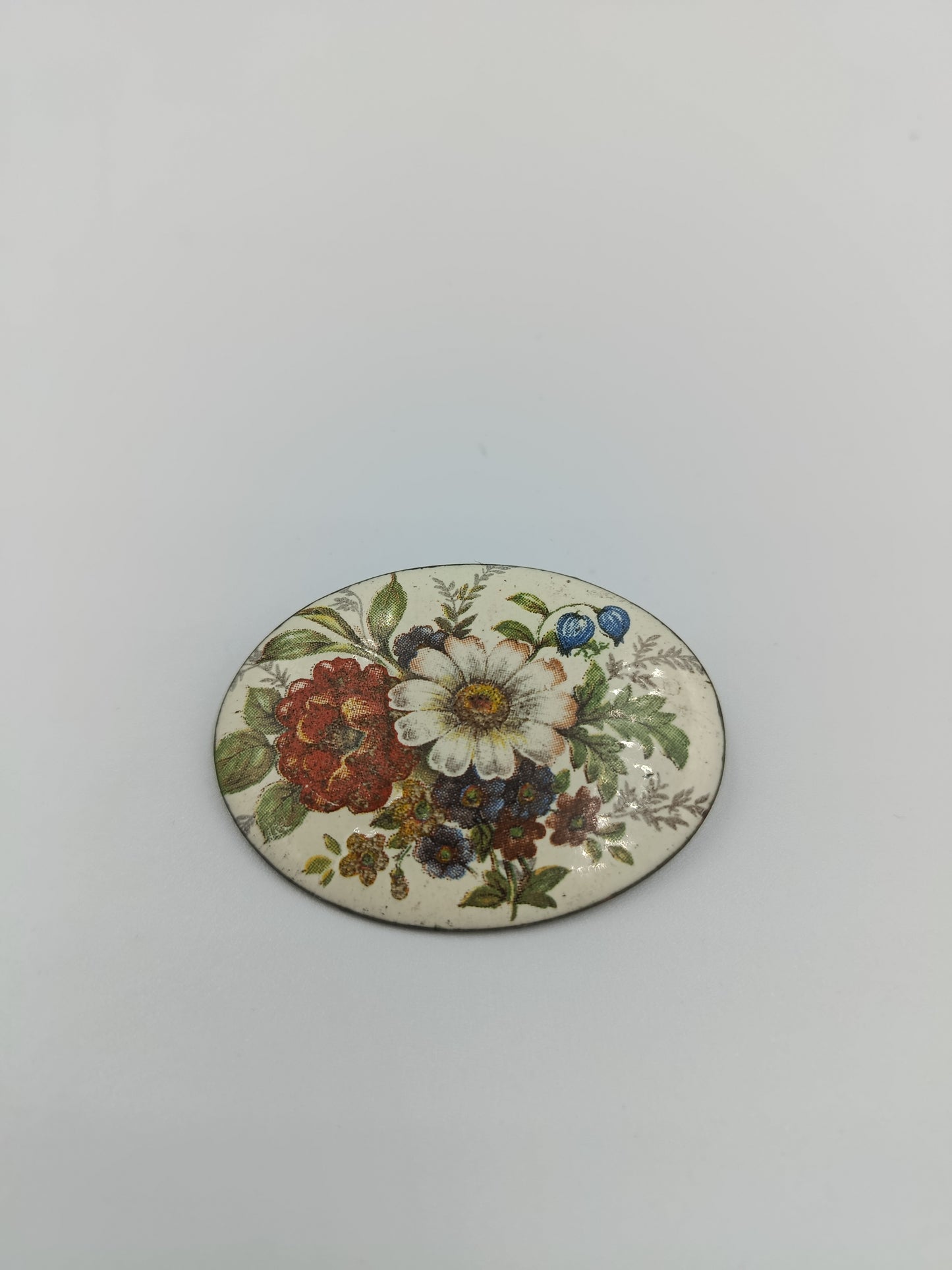 Vintage Emaille-Brosche mit Blumenmotiv