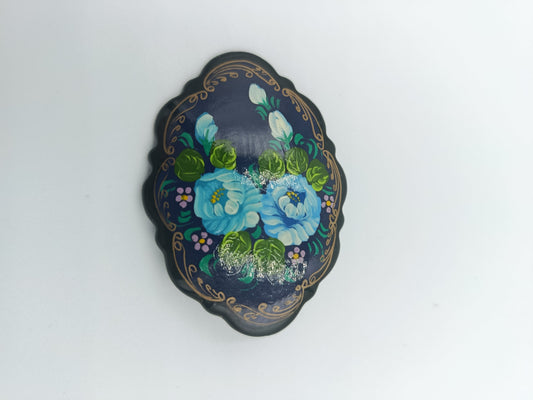 Handbemalte Vintage-Brosche mit Blumenmotiv