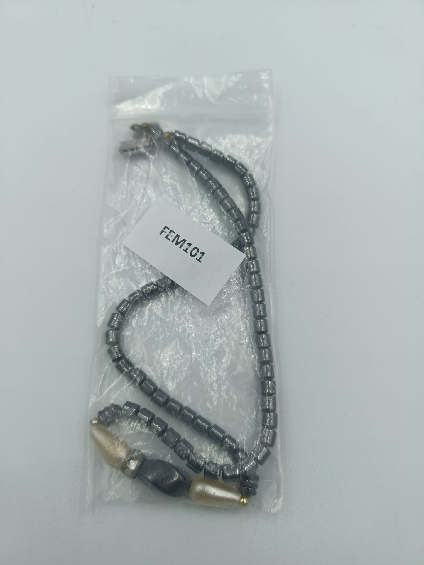 Hämatit-Perlenkette mit Perlenimitat & Strass