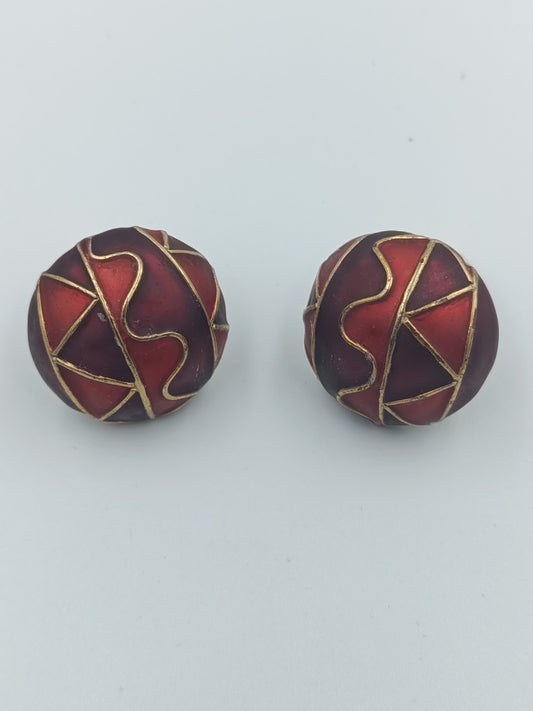 Runde Ohrclips im Rot-Gold-Design