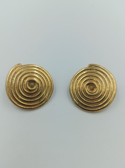 Goldfarbene Vintage Ohrclips, Rund mit Kreisdesign