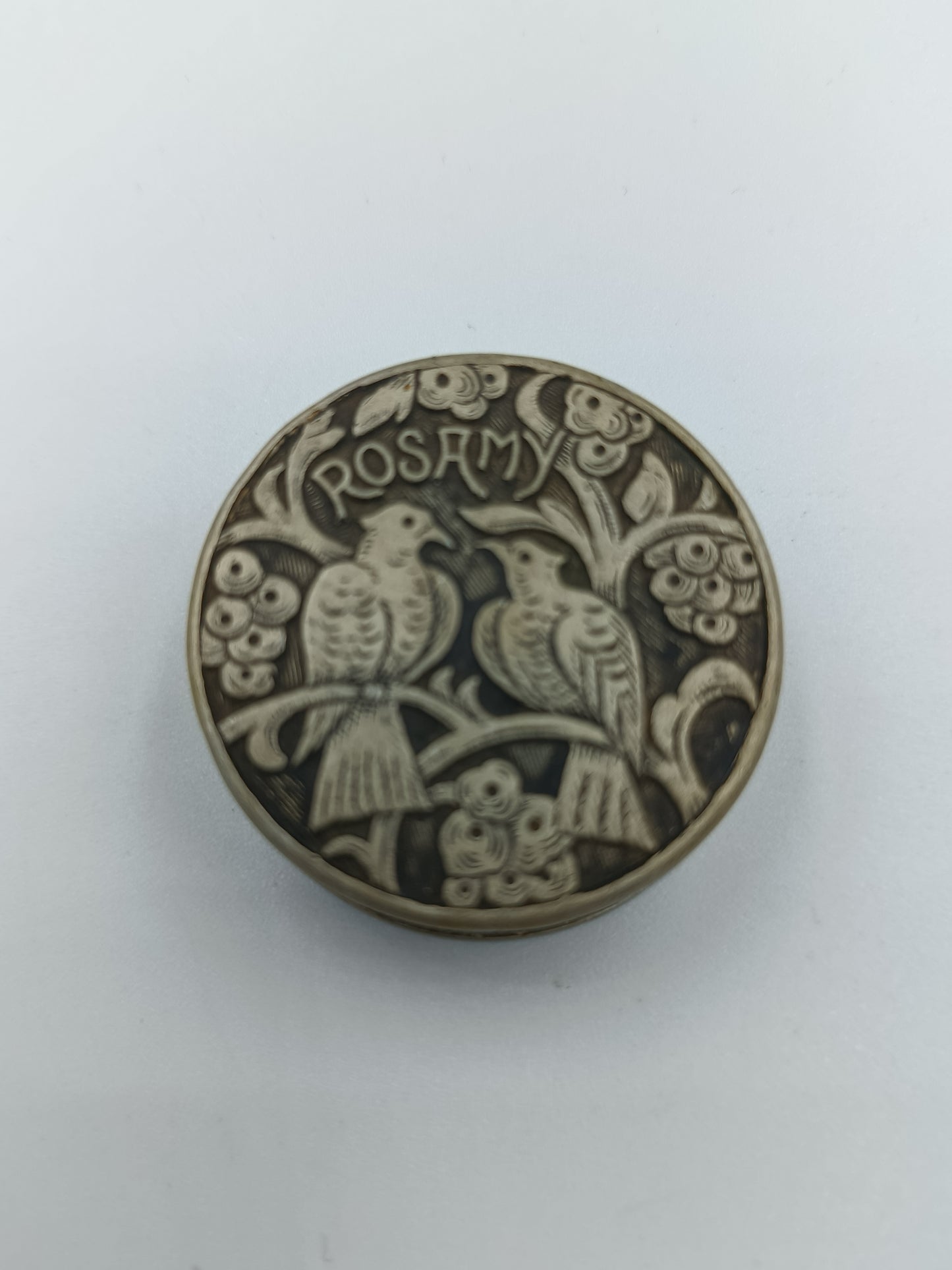 Runde Vintage-Dose „ROSAMY“ mit Vogelmotiv