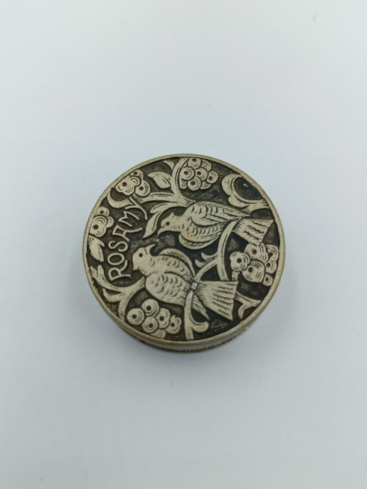 Runde Vintage-Dose „ROSAMY“ mit Vogelmotiv