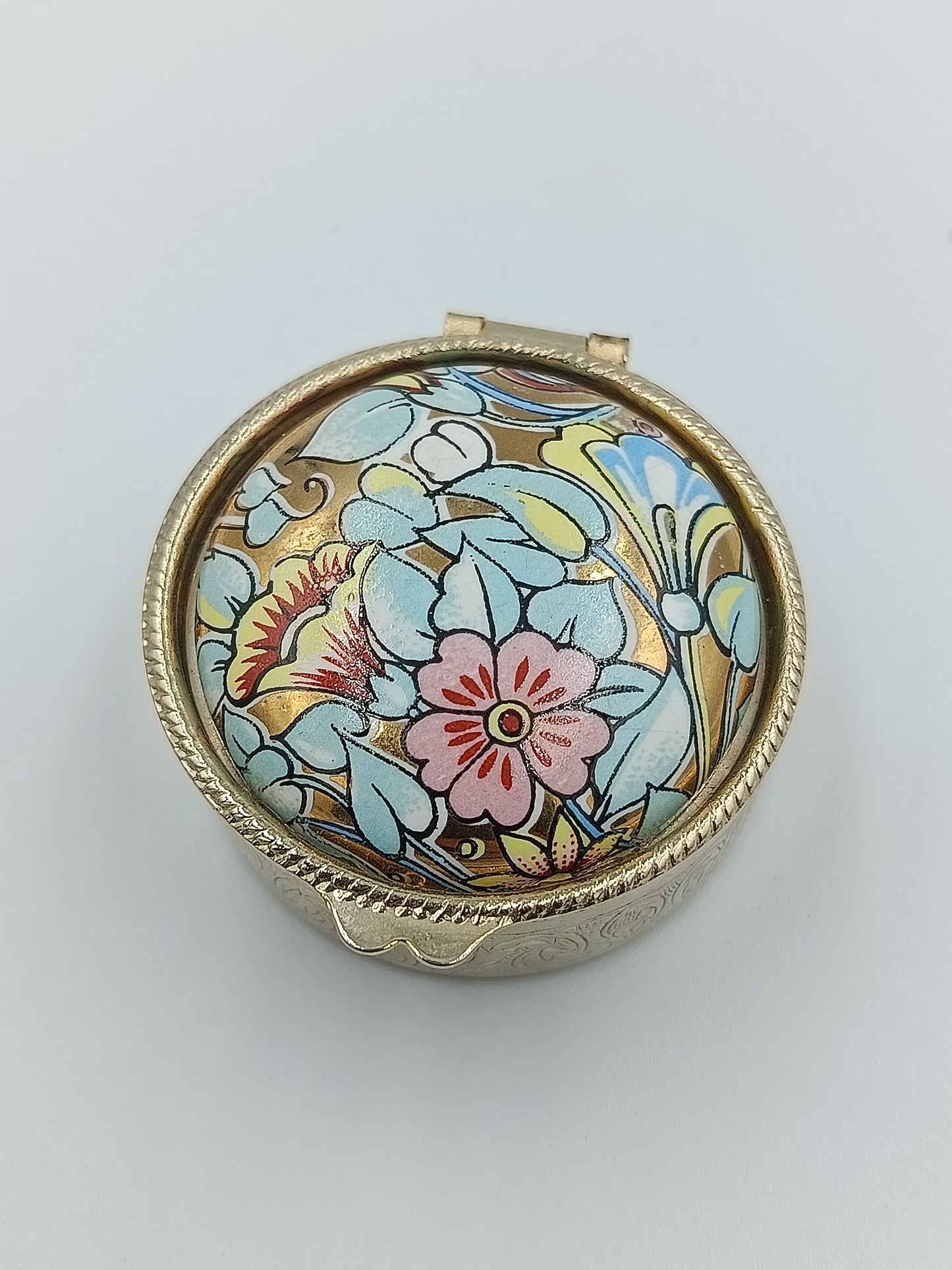 Runde Schmuckdose mit floraler Emaille