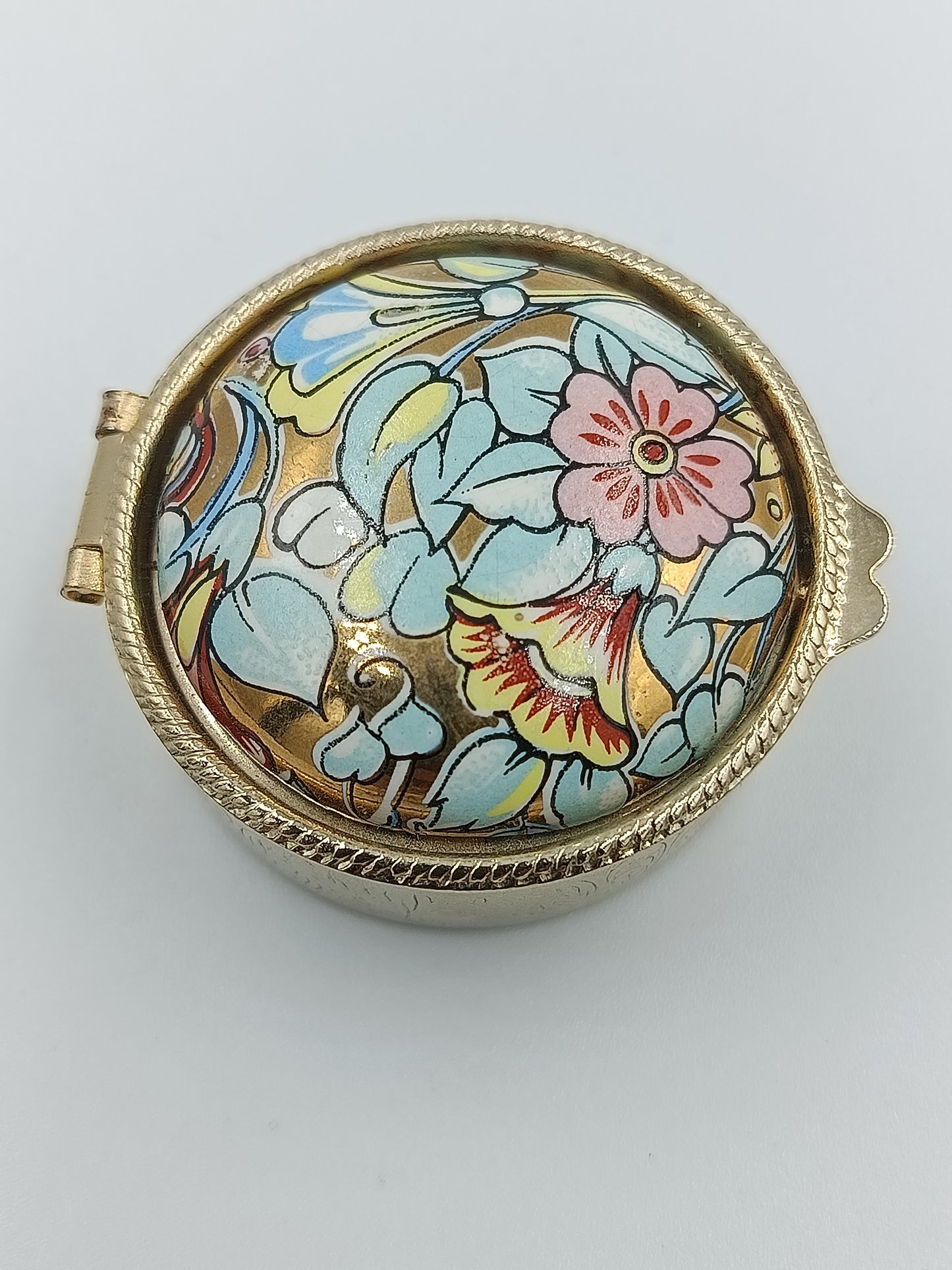 Runde Schmuckdose mit floraler Emaille