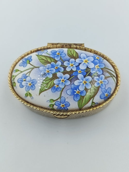 Ovale Porzellandose mit Vergissmeinnicht-Motiv