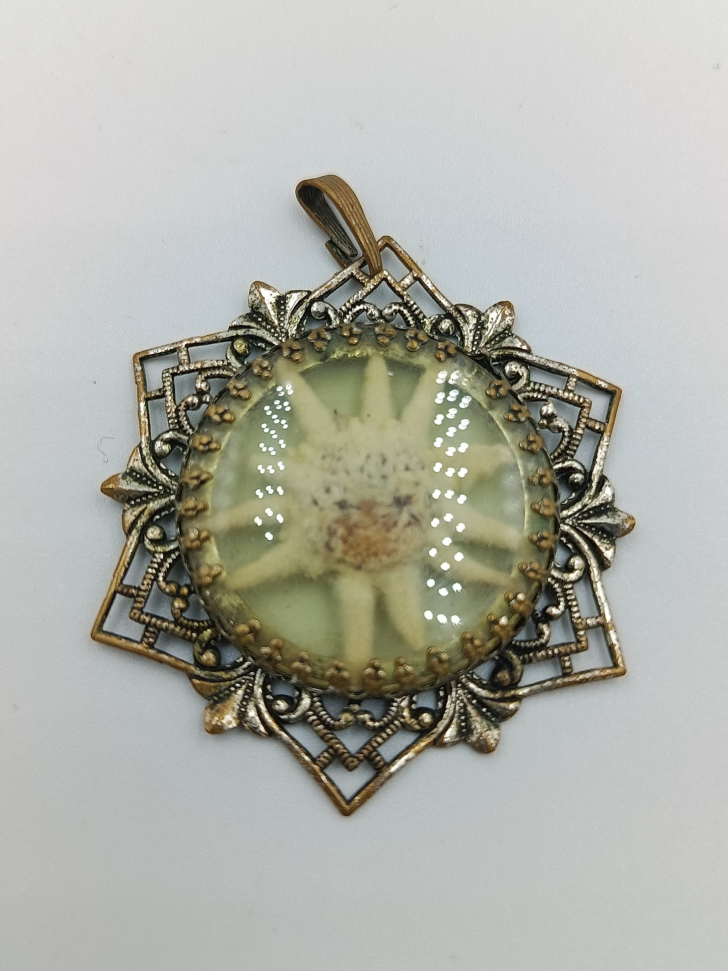 Vintage Edelweiß-Anhänger mit filigranem Rahmen