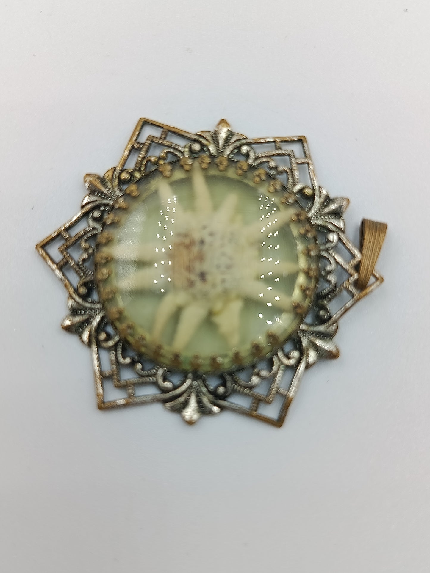 Vintage Edelweiß-Anhänger mit filigranem Rahmen