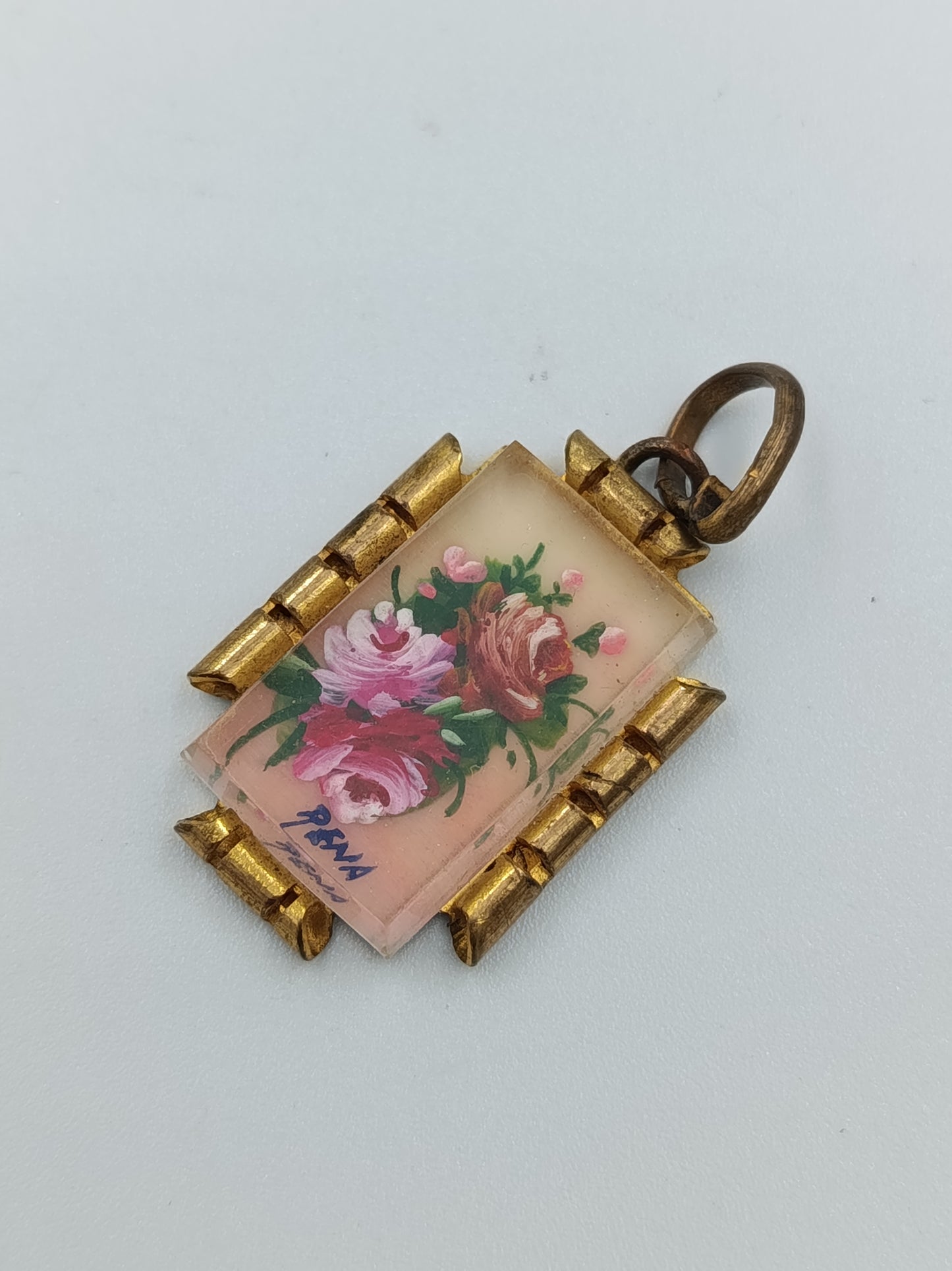 Handbemalter rechteckiger Blumen-Anhänger