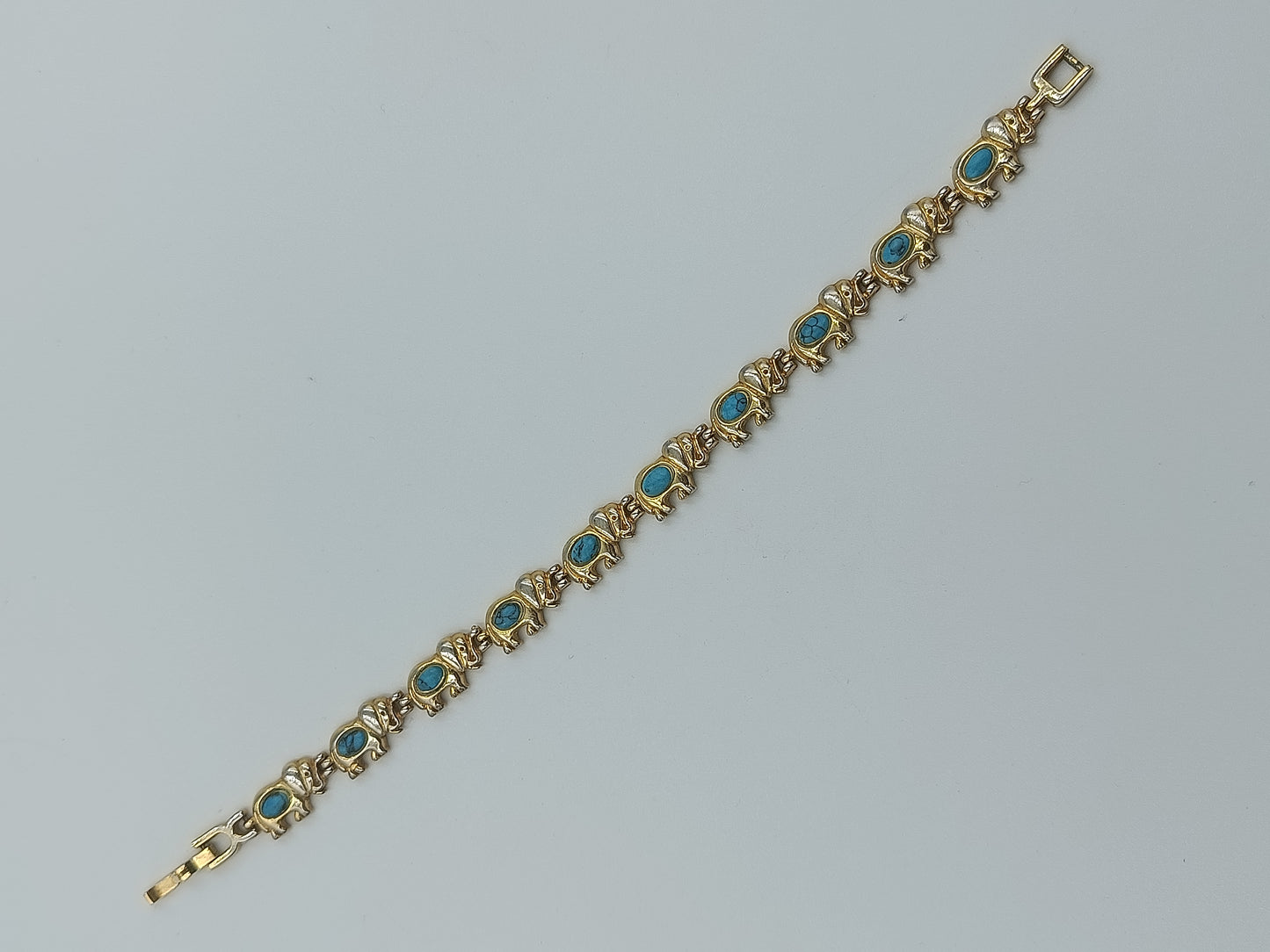 Vergoldetes Elefanten-Armband mit Türkis