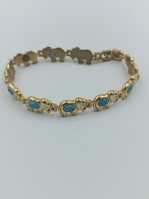 Vergoldetes Elefanten-Armband mit Türkis