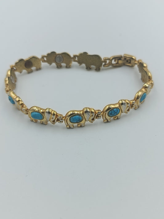 Vergoldetes Elefanten-Armband mit Türkis