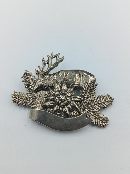 Trachtenbrosche mit Hirsch und Edelweiß