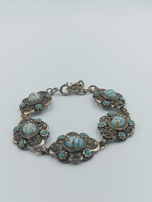Vintage-Armband mit Türkis-Imitat und Ornament-Design