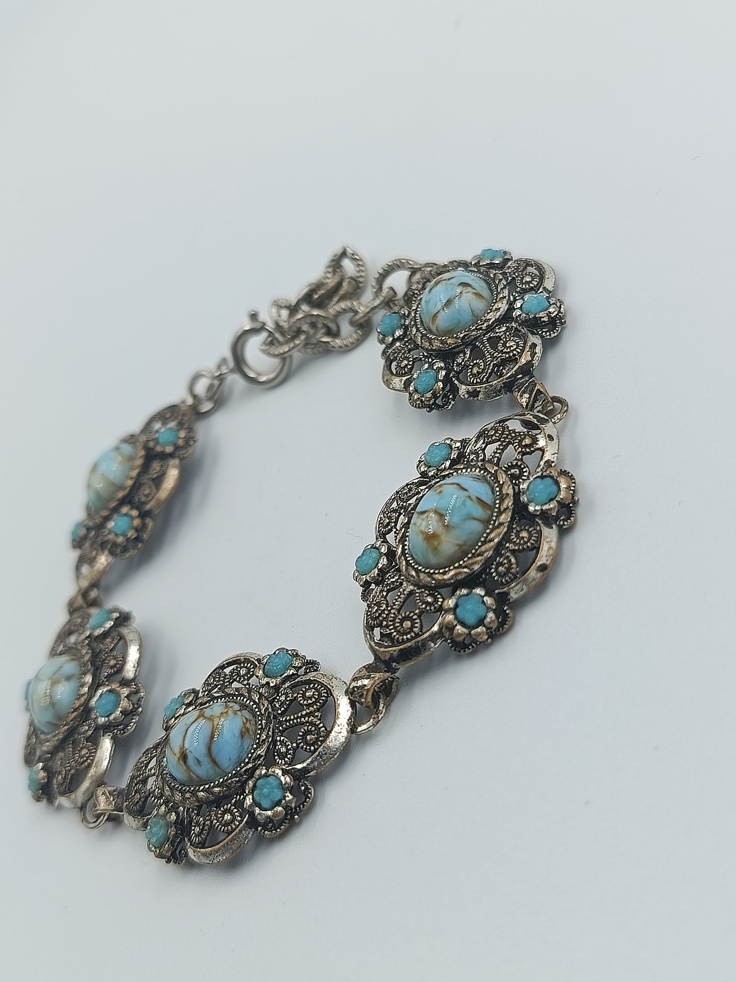 Vintage-Armband mit Türkis-Imitat und Ornament-Design