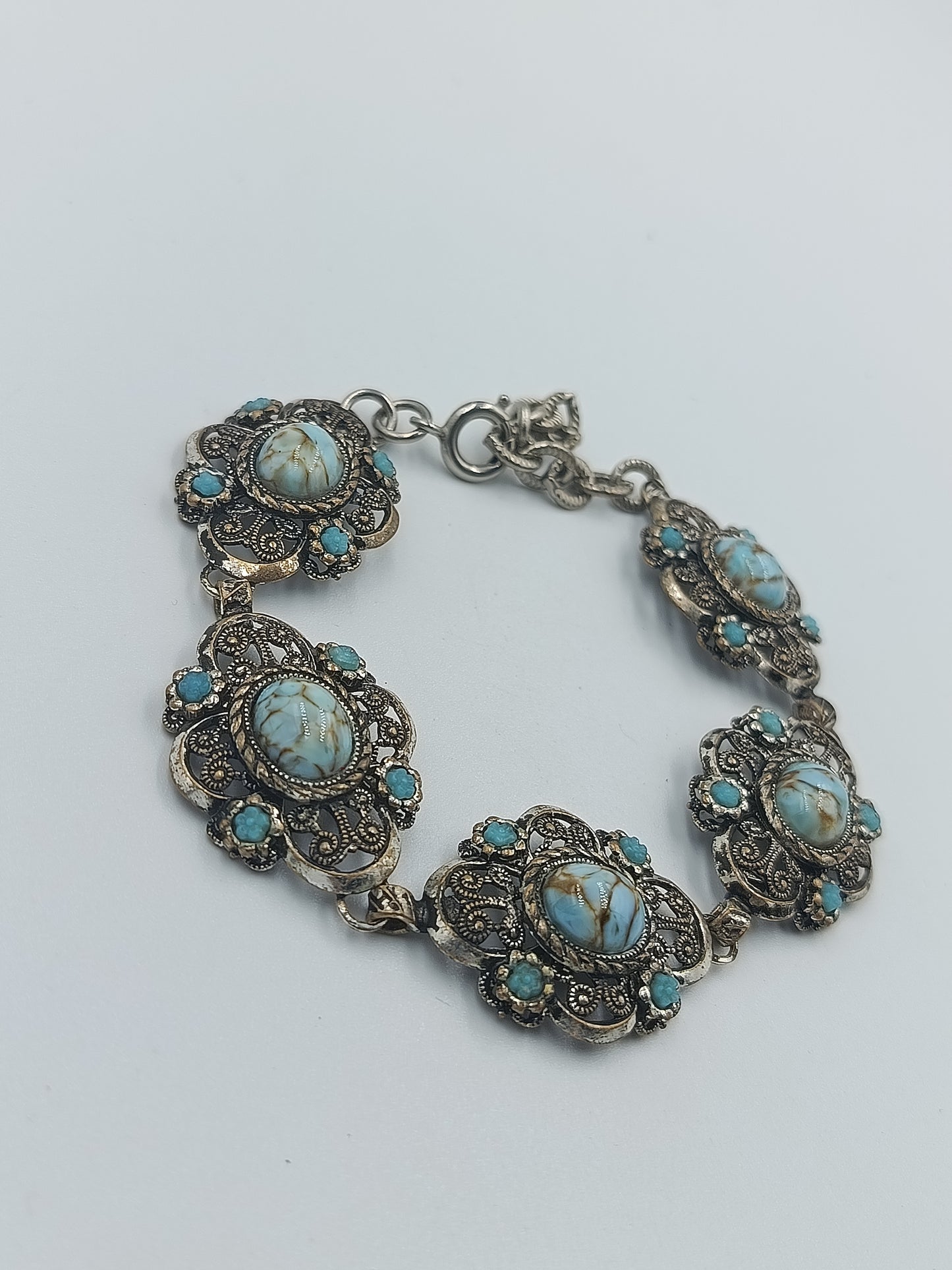 Vintage-Armband mit Türkis-Imitat und Ornament-Design
