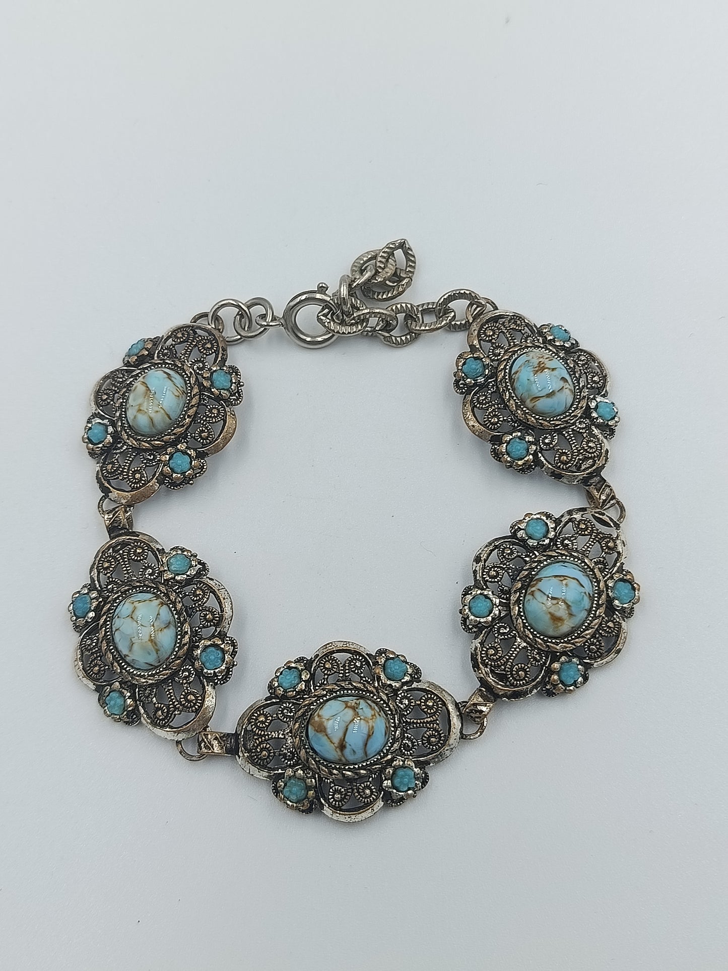 Vintage-Armband mit Türkis-Imitat und Ornament-Design