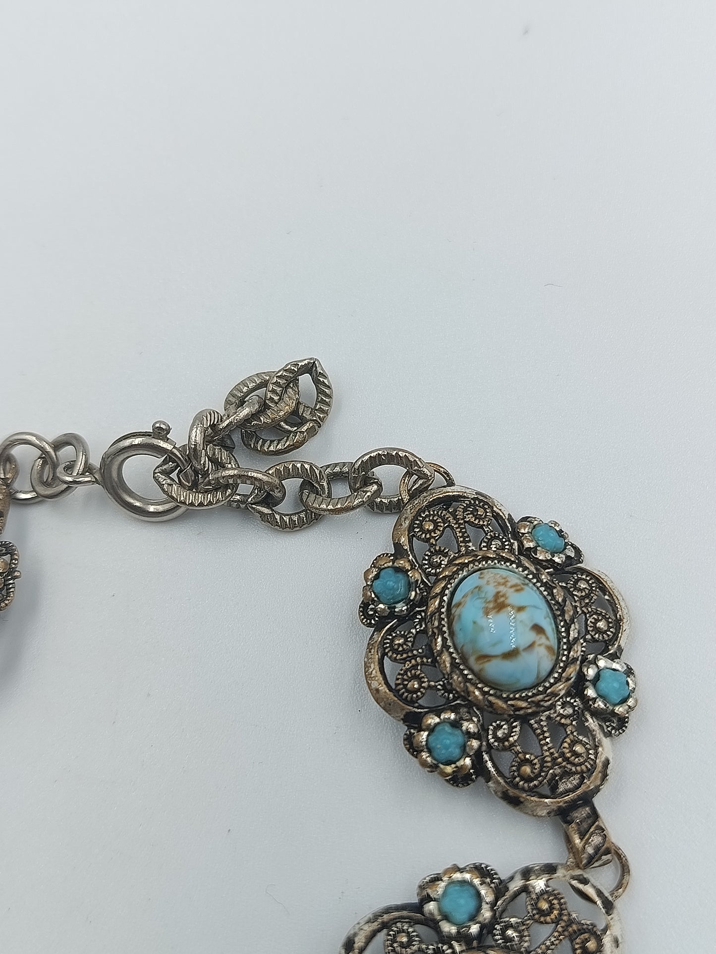 Vintage-Armband mit Türkis-Imitat und Ornament-Design