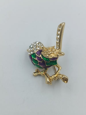 Vogel-Brosche mit Emaille und Strass