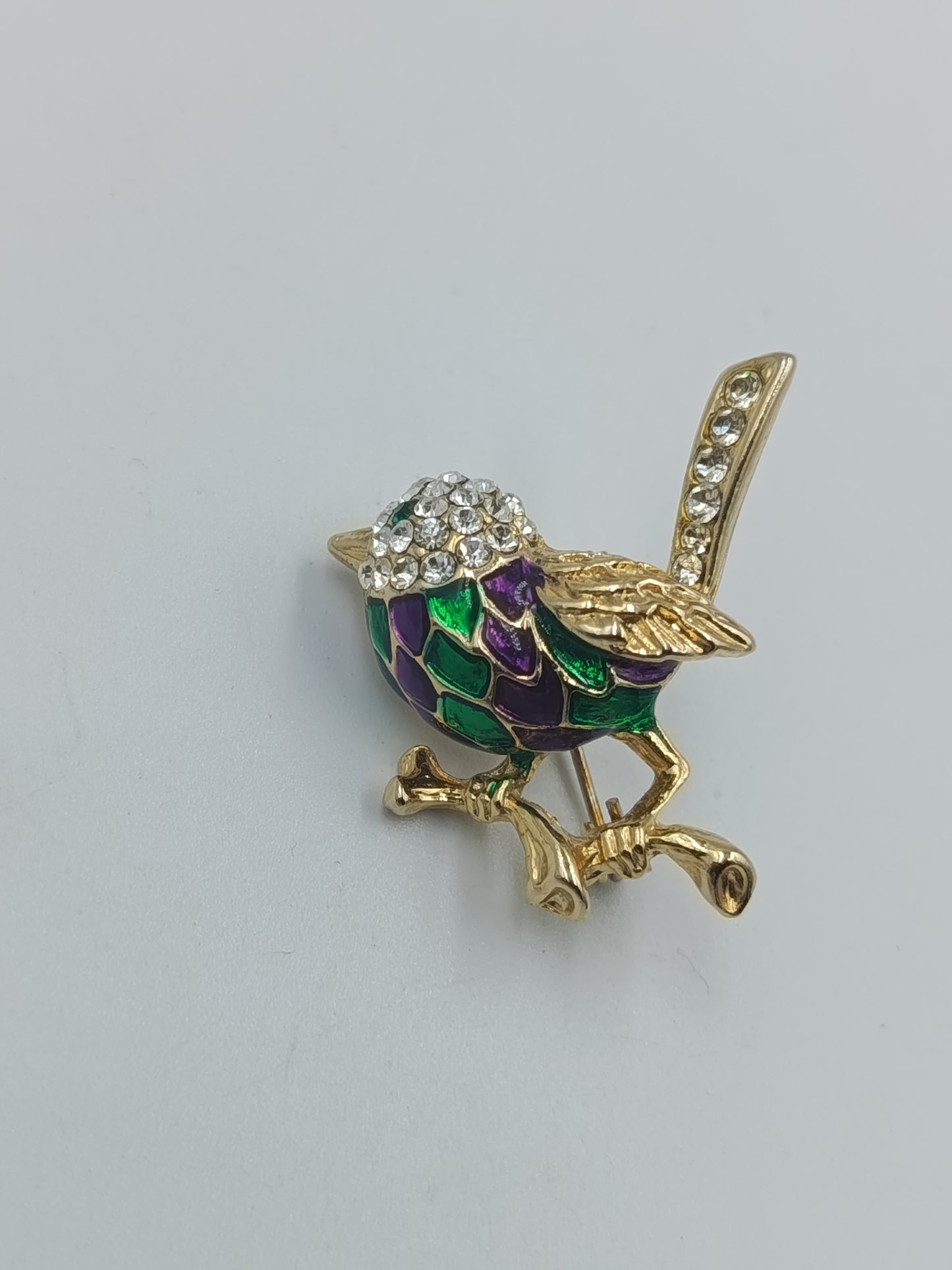 Vogel-Brosche mit Emaille und Strass