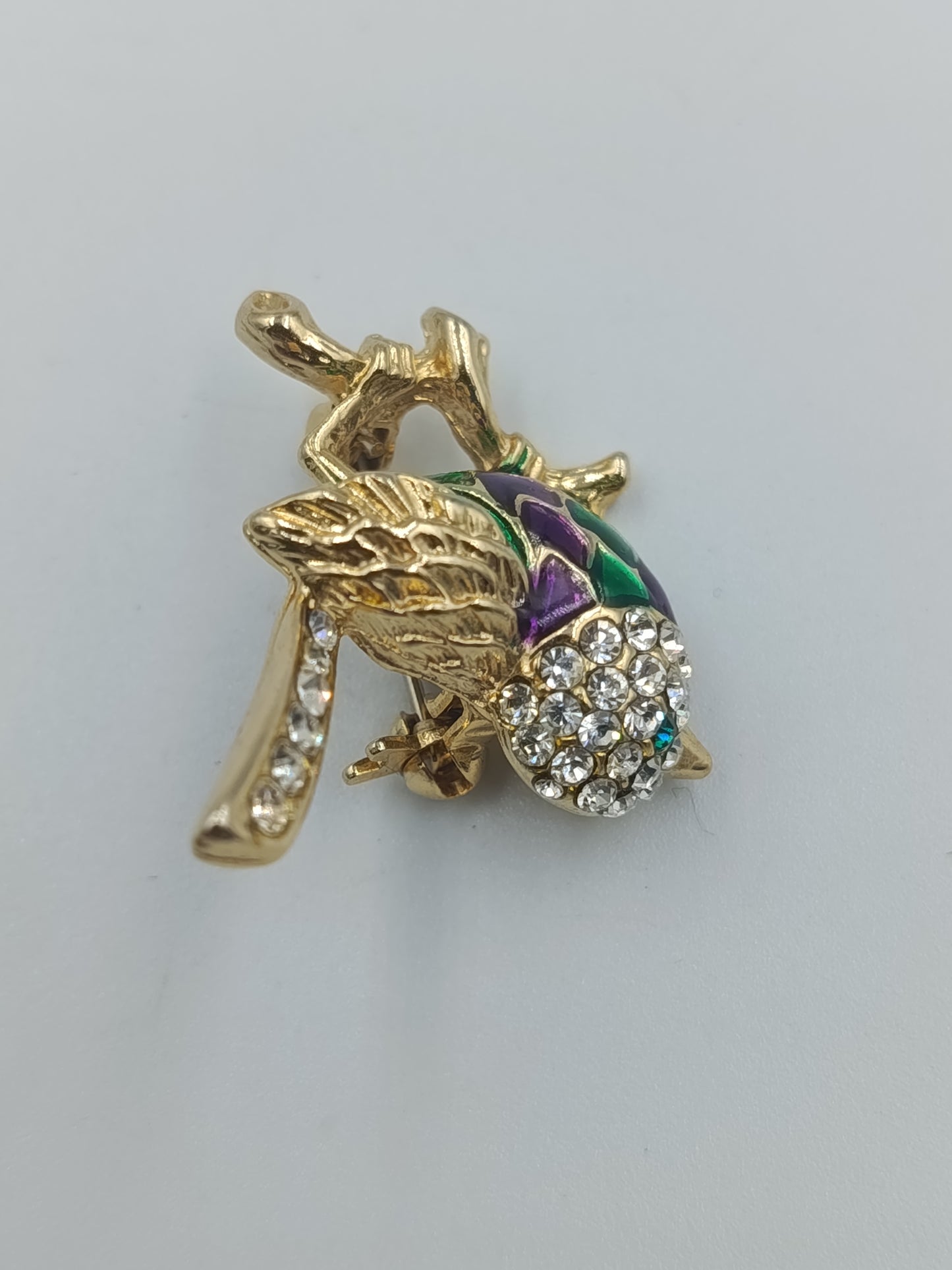 Vogel-Brosche mit Emaille und Strass