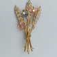 Goldfarbene Ähren-Brosche mit Emailblüten