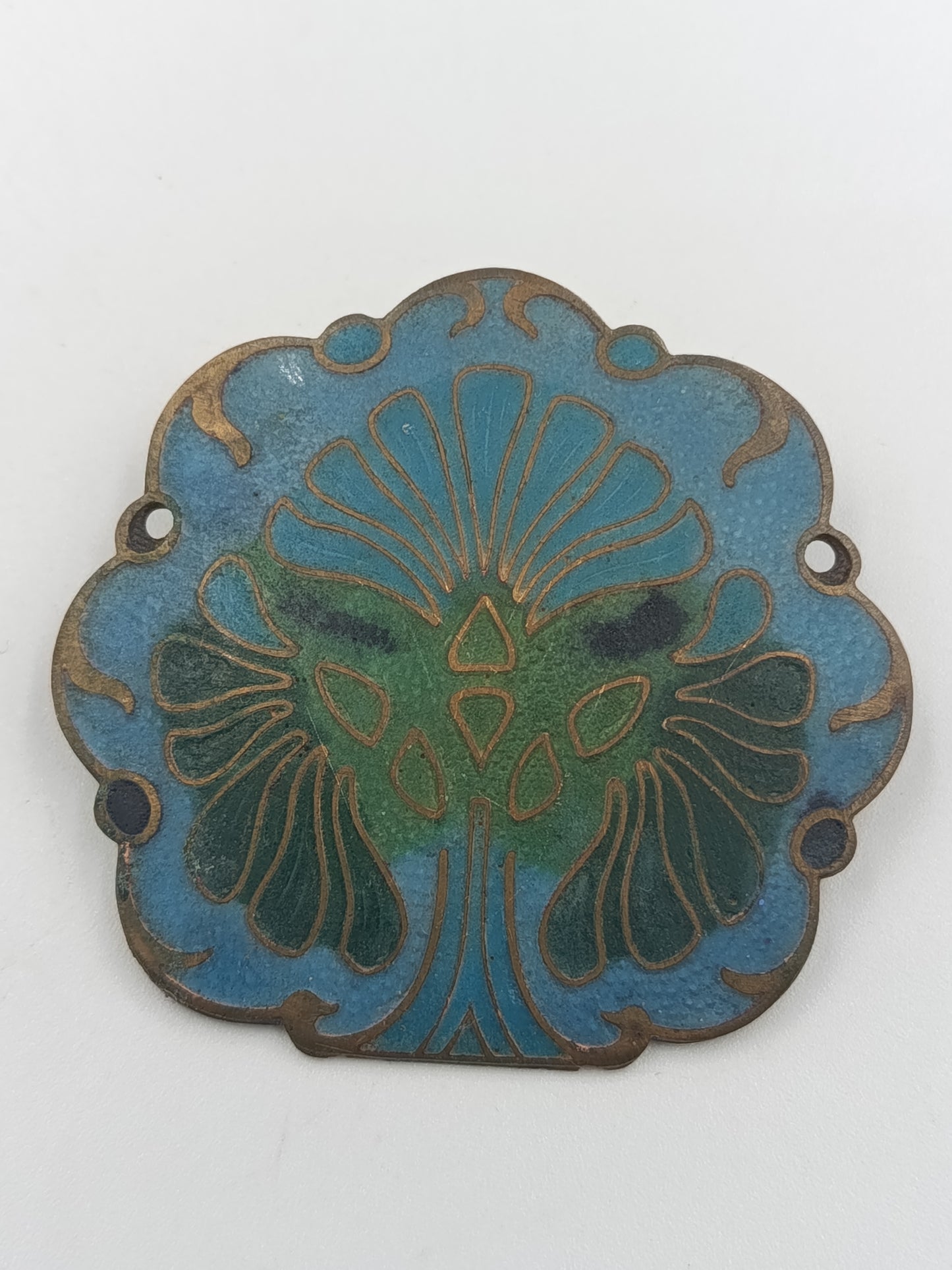 Antike Cloisonné-Brosche in Blau & Grün