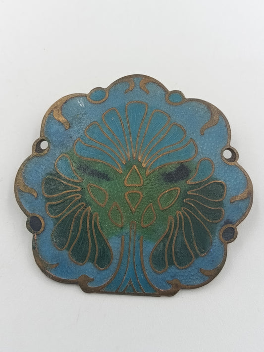Antike Cloisonné-Brosche in Blau & Grün