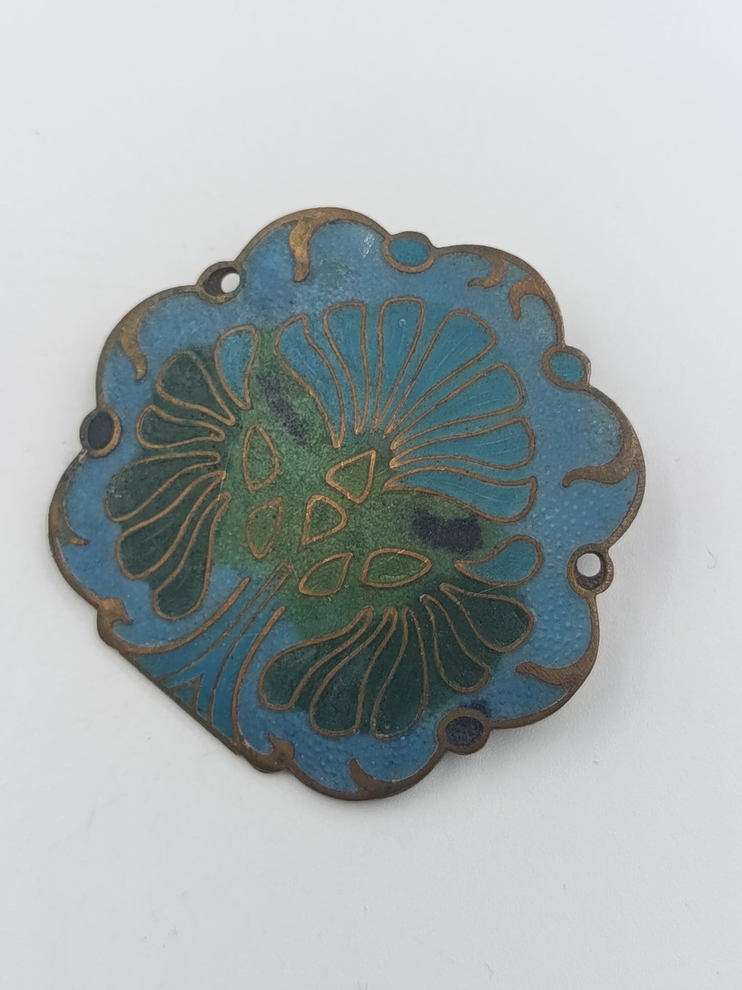 Antike Cloisonné-Brosche in Blau & Grün