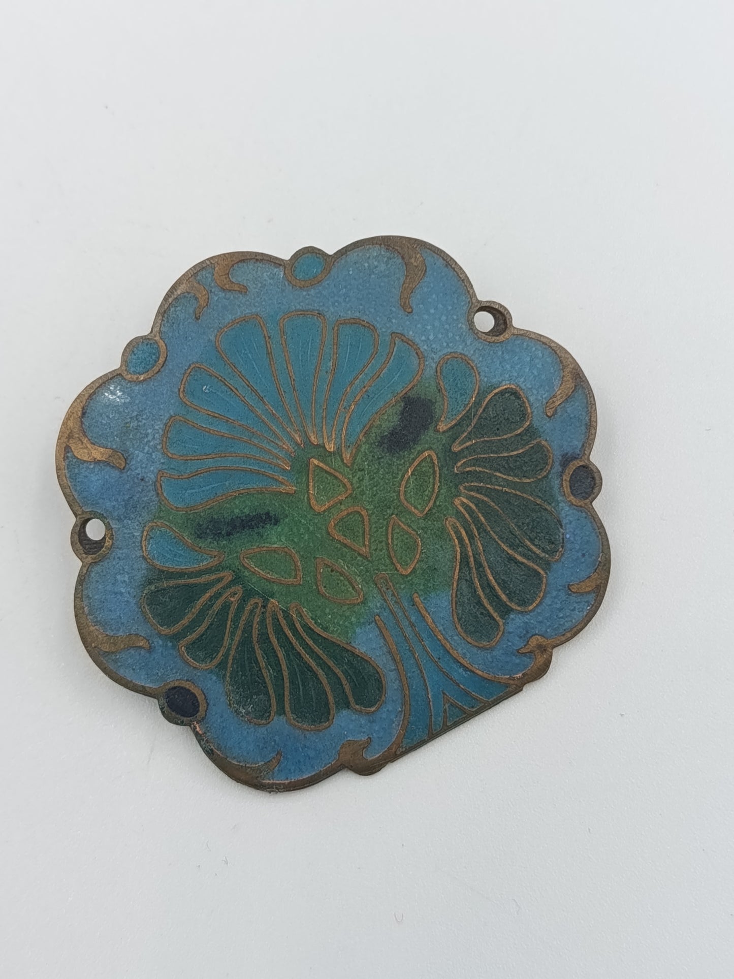 Antike Cloisonné-Brosche in Blau & Grün