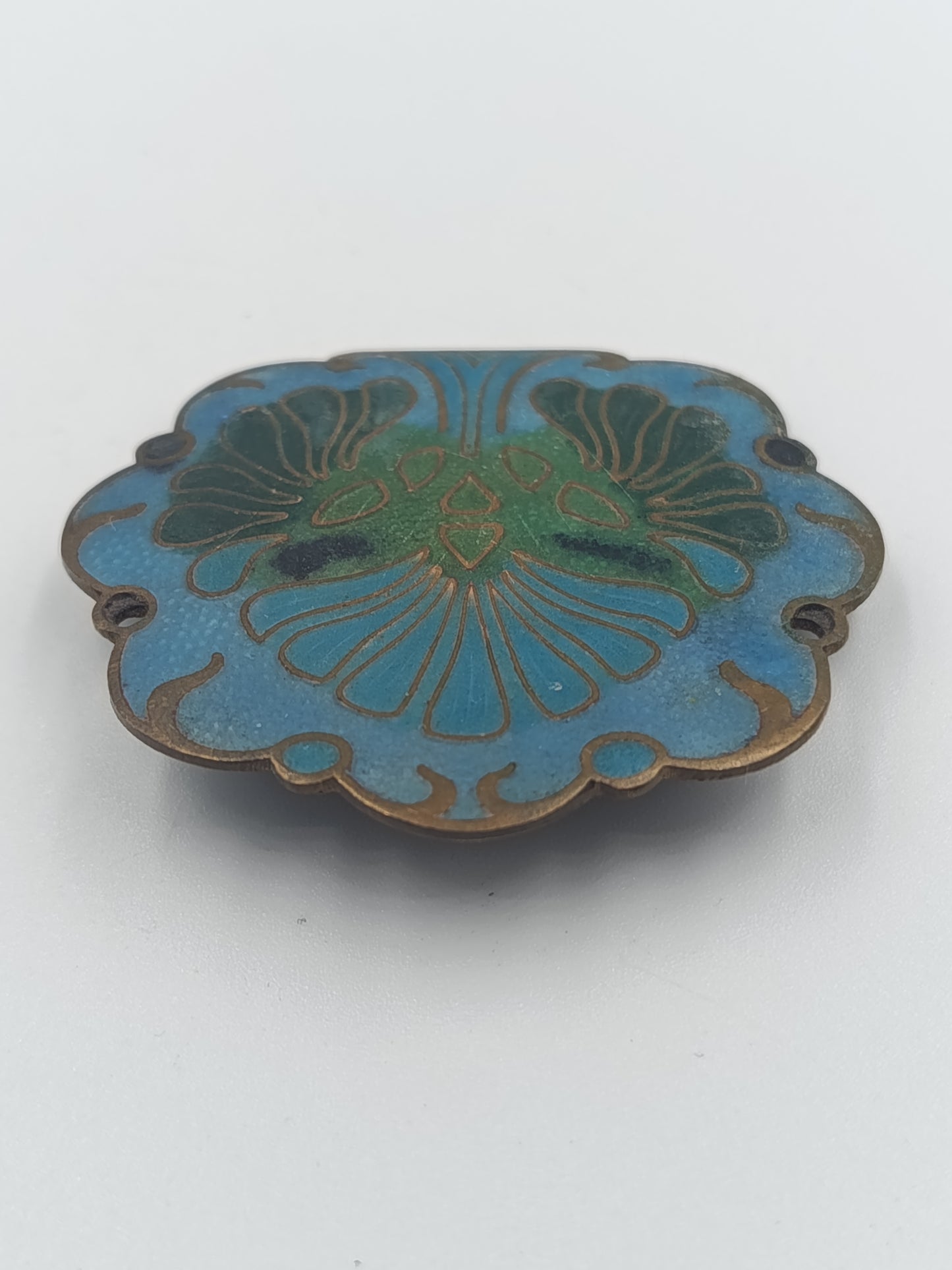 Antike Cloisonné-Brosche in Blau & Grün