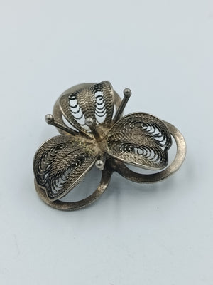 Vintage Filigran-Schmetterlingsbrosche aus Silber